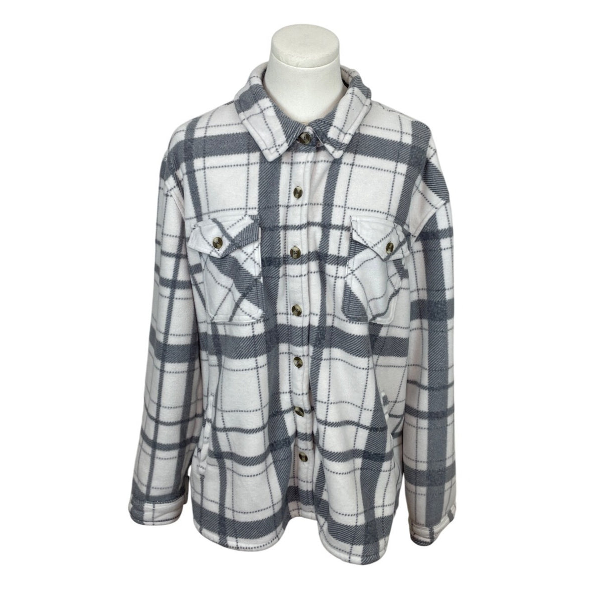 Sage Collective White And Grey Plaid Sherpa Lined Button-Up Jacket Sz XL