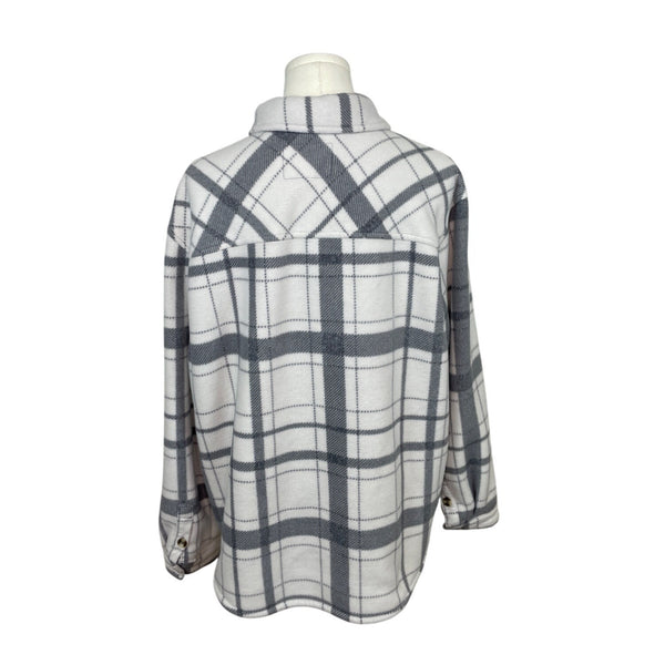 Sage Collective White And Grey Plaid Sherpa Lined Button-Up Jacket Sz XL