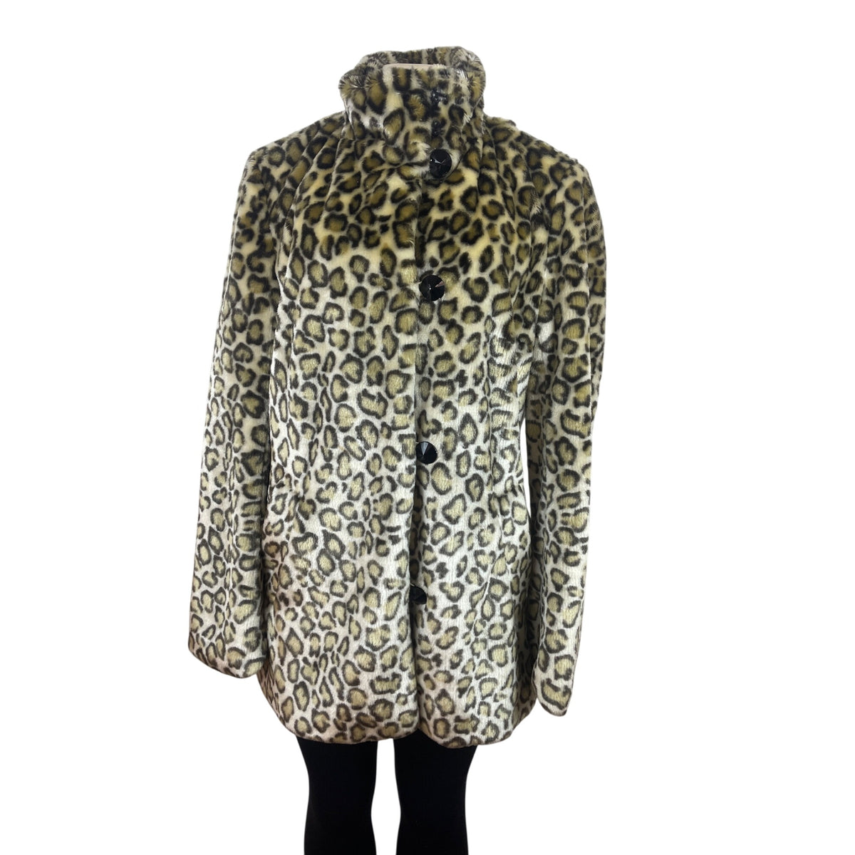 Marc Jacobs Leopard Print Womens Fur Coat With Black Buttons Sz M