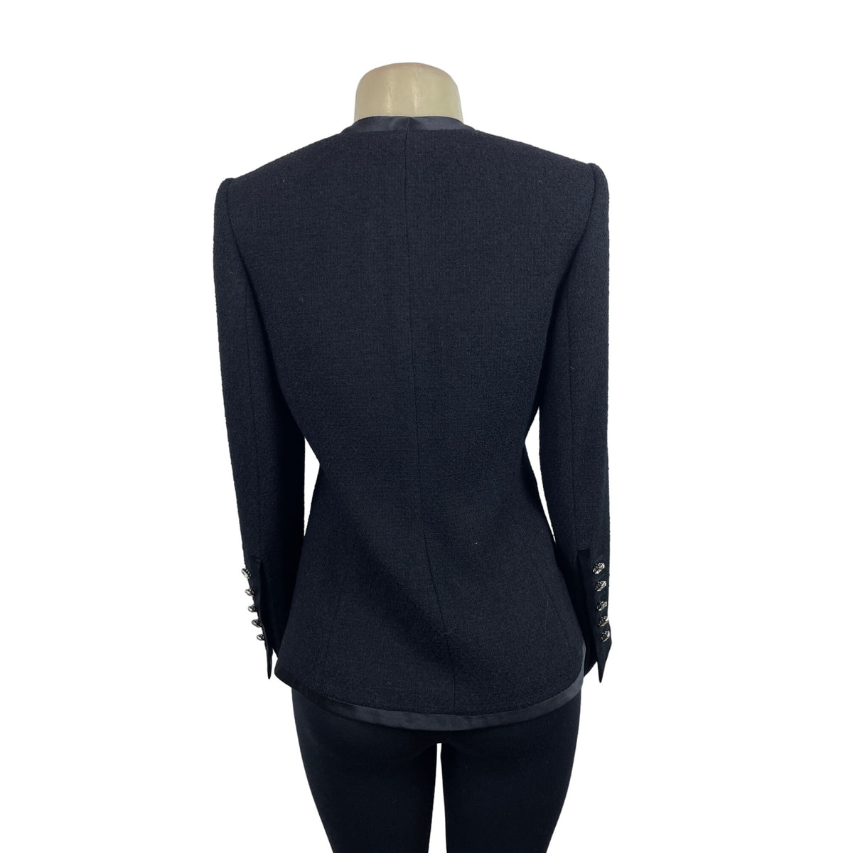 Rena Lange Black Wool Alpaca Blend Sz 42 Button-Up Collarless Blazer Jacket