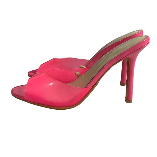 Nine West Women's Neon Pink Jelly Slide Heeled Mule Sandals Sz 7M