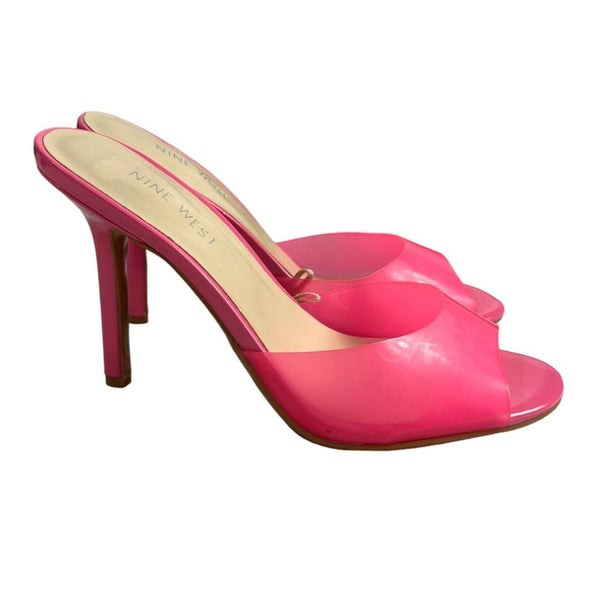 Nine West Women's Neon Pink Jelly Slide Heeled Mule Sandals Sz 7M