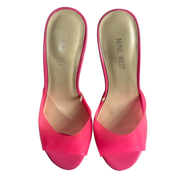 Nine West Women's Neon Pink Jelly Slide Heeled Mule Sandals Sz 7M