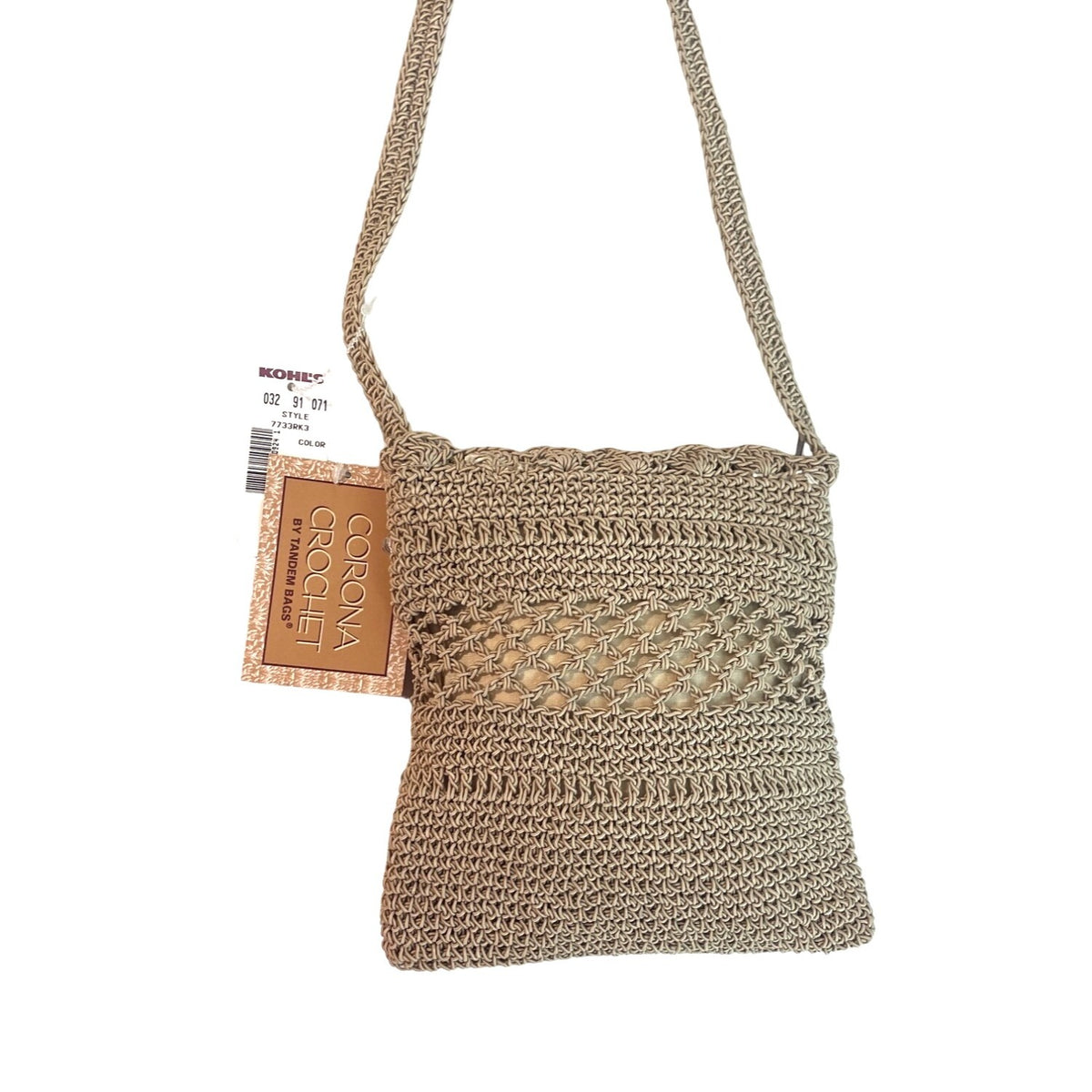 Tandem Bags Women's Brown Corona Crochet Crossbody Bag Sz S