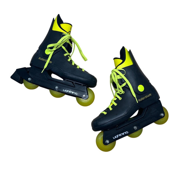 Vintage Rollerblade Black & Yellow Lightning 3 wheels In Line Skates Youth Size 5