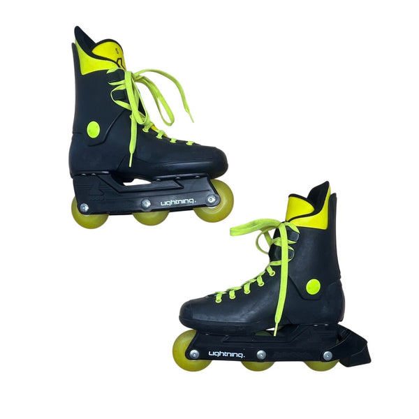 Vintage Rollerblade Black & Yellow Lightning 3 wheels In Line Skates Youth Size 5