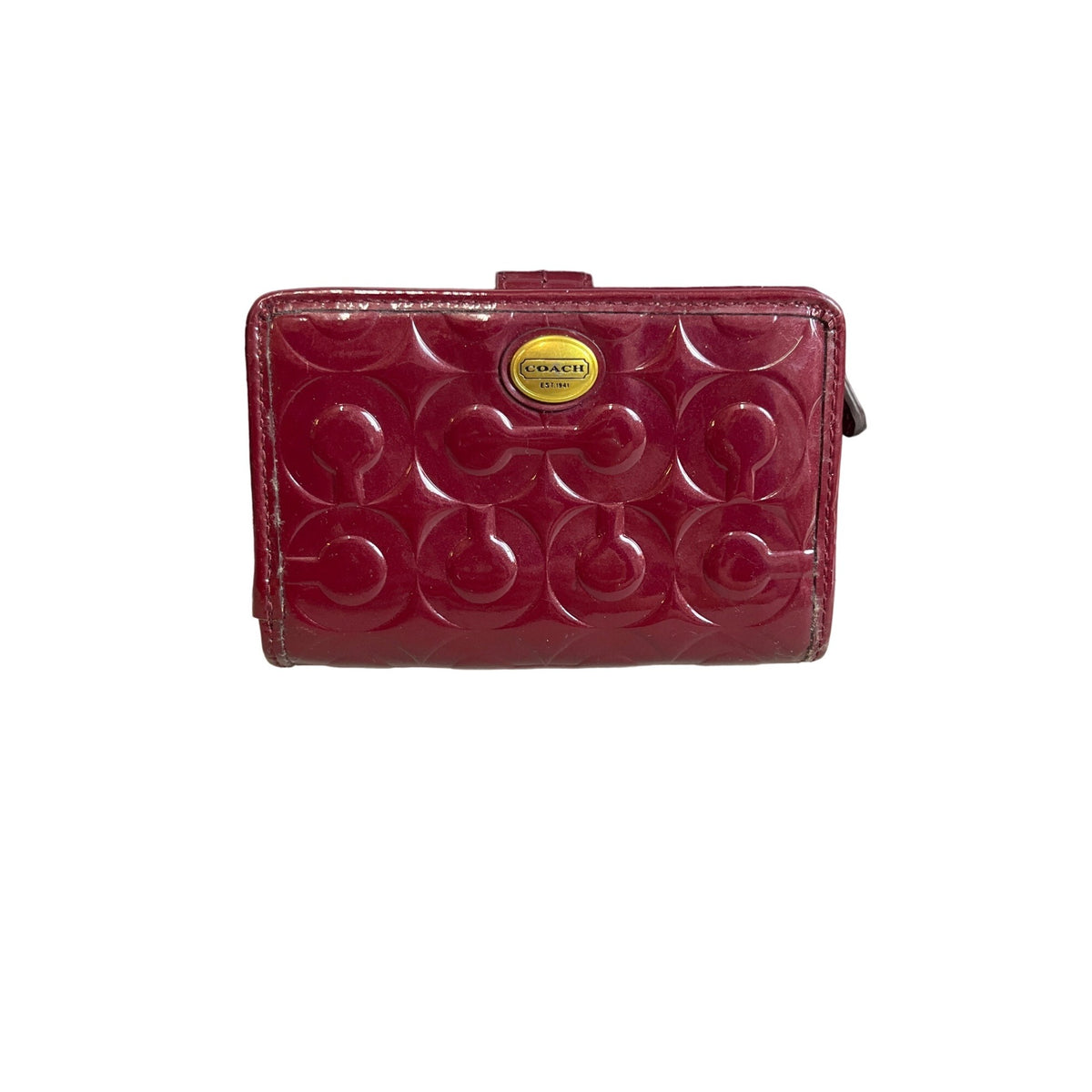 Coach Women's Burgundy Peyton Op Art Embossed Glossy Leather Wallet Sz M