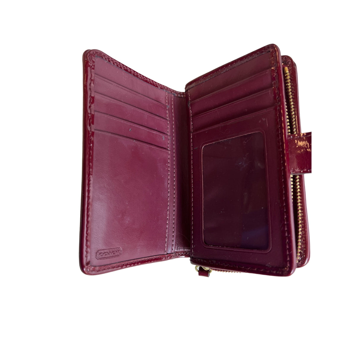 Coach Women's Burgundy Peyton Op Art Embossed Glossy Leather Wallet Sz M