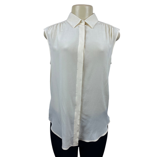 Armani Collezioni Women’s White Sleeveless Button Up Shirt Sz S