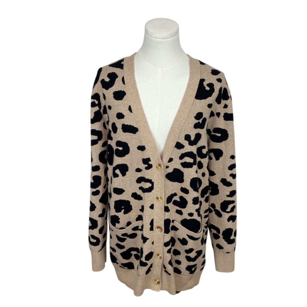 Daily Ritual Womens Leopard Print Cardigan Sweater M Beige & Black Sz M