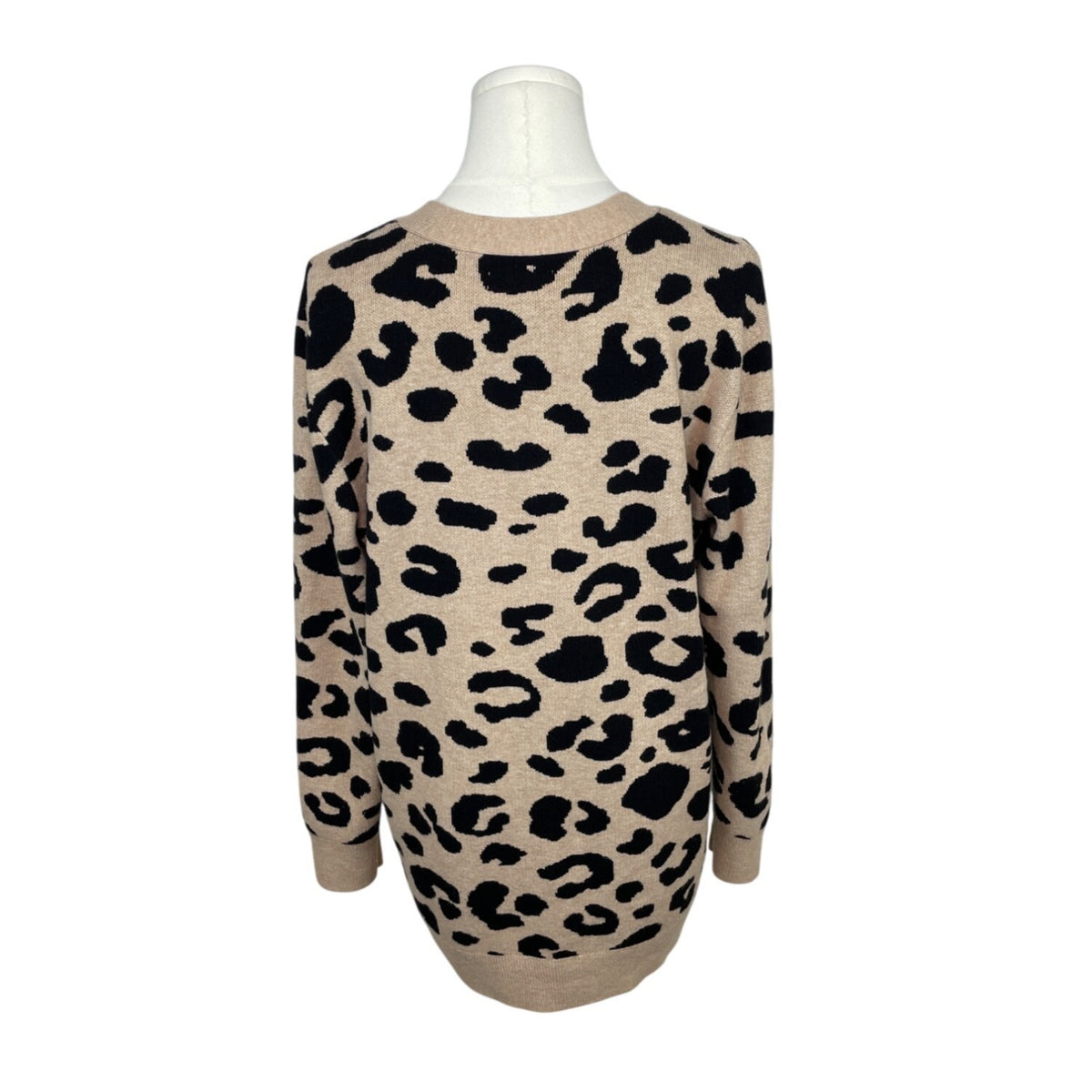 Daily Ritual Womens Leopard Print Cardigan Sweater M Beige & Black Sz M