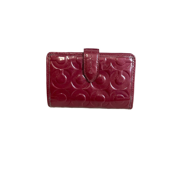 Coach Women's Burgundy Peyton Op Art Embossed Glossy Leather Wallet Sz M