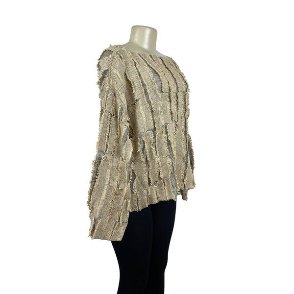 Lafayette 148 Beige Textured Striped Pullover Sweater Womens Size L