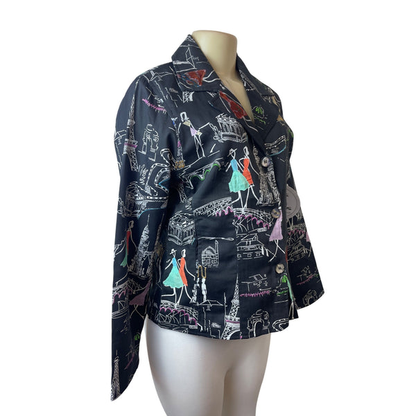 Parsley & Sage Womens Fashion Jacket With Colorful City Print Sz M