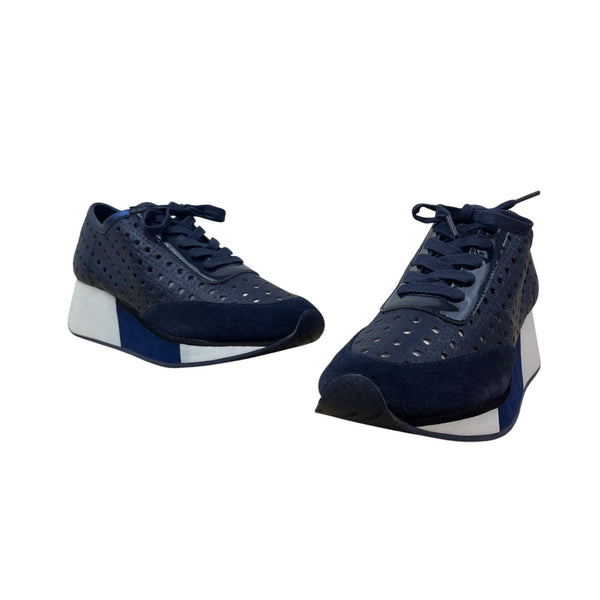 Donald Pliner Women’s Navy Blue Perforated Leather Lace Up Wedge Sneakers Size 11M