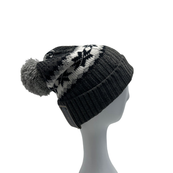 Club Room Mens Knit Beanie With Pom-Pom Snowflake Design Black/Gray