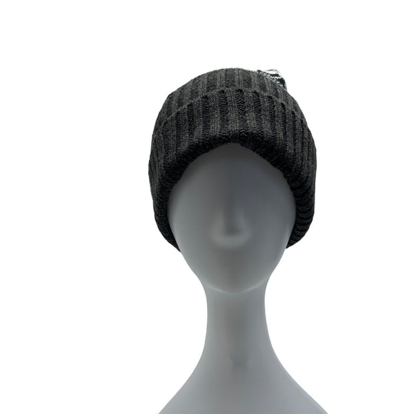 Club Room Mens Knit Beanie With Pom-Pom Snowflake Design Black/Gray