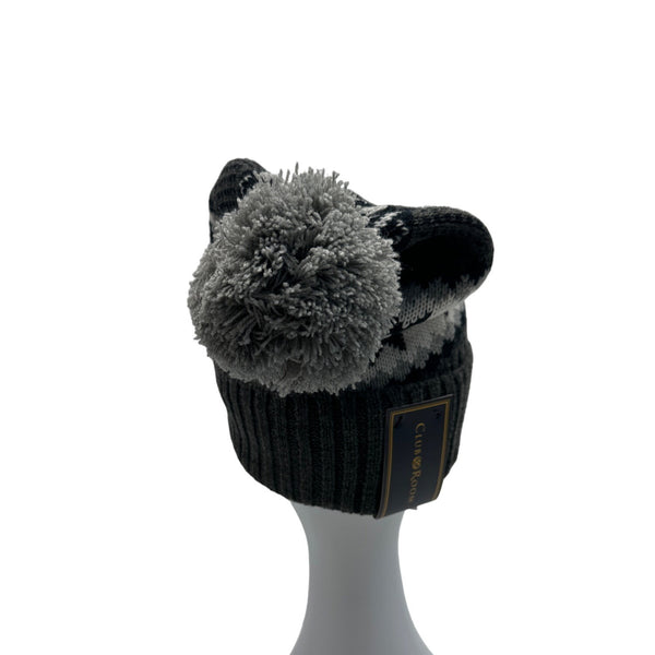 Club Room Mens Knit Beanie With Pom-Pom Snowflake Design Black/Gray