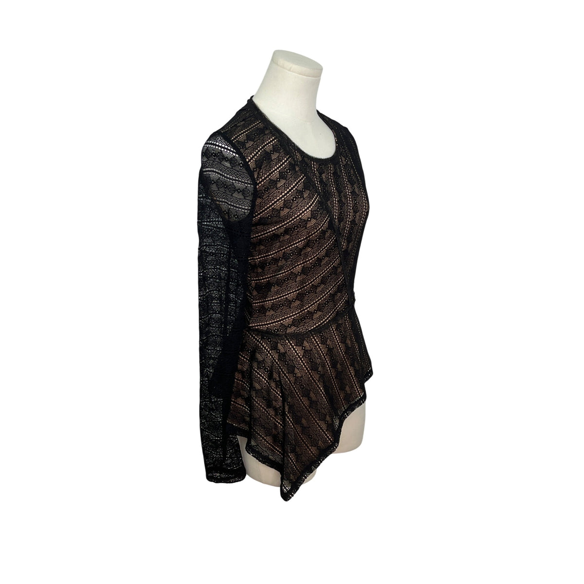 Bcbg Maxazria Womens Black Lace Asymmetrical Long Sleeve Top Sz S