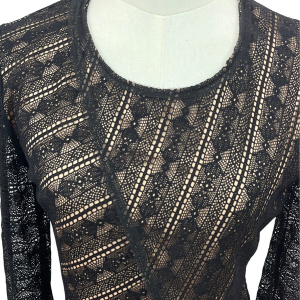 Bcbg Maxazria Womens Black Lace Asymmetrical Long Sleeve Top Sz S