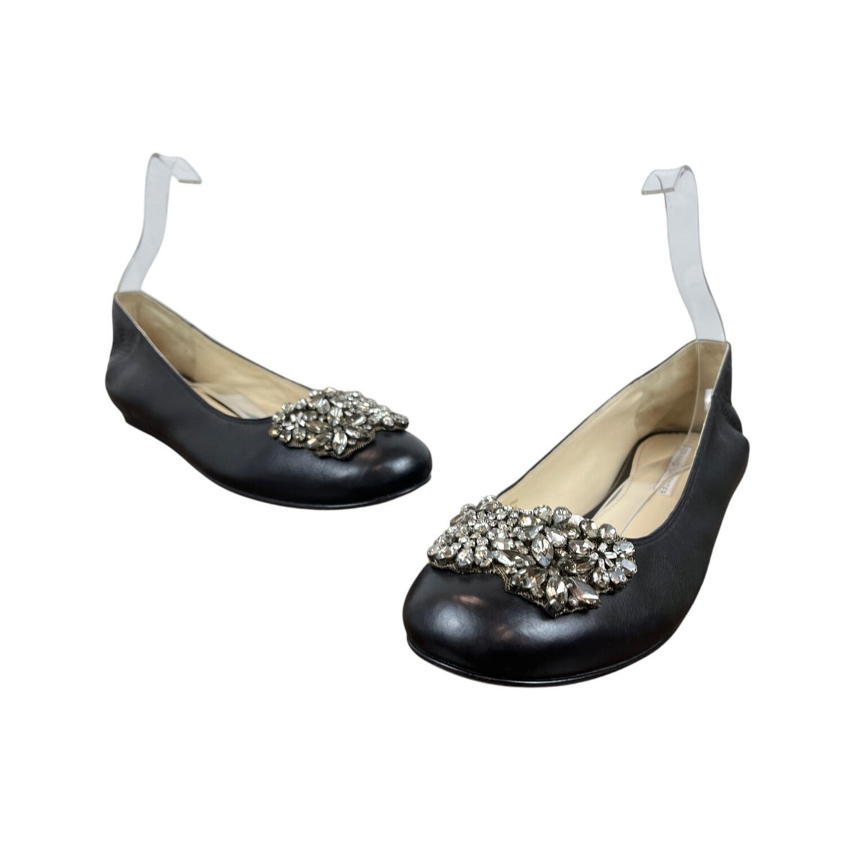 Vera Wang Lavender Women Black Calf Leather Rhinestone Embellishment Flats Sz 10