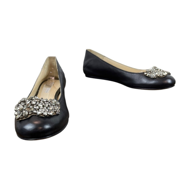 Vera Wang Lavender Women Black Calf Leather Rhinestone Embellishment Flats Sz 10