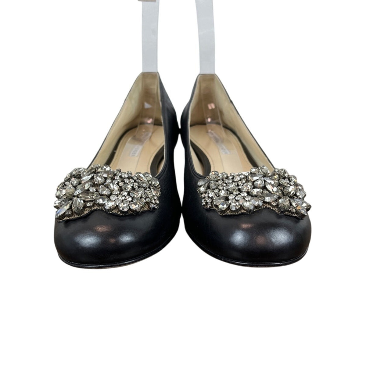 Vera Wang Lavender Women Black Calf Leather Rhinestone Embellishment Flats Sz 10