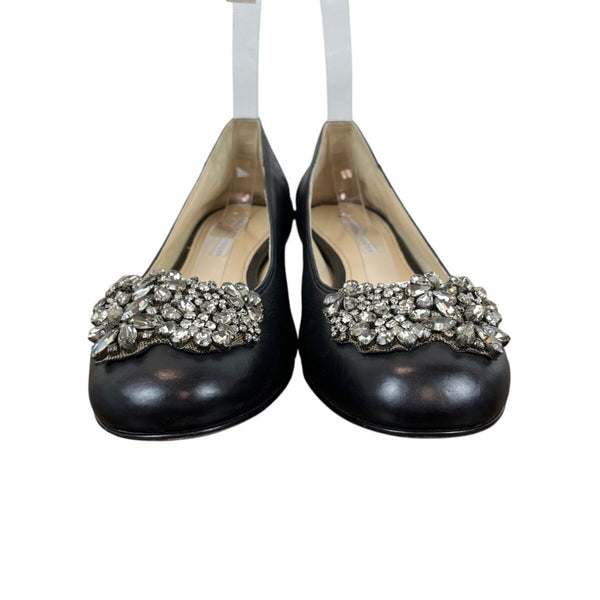 Vera Wang Lavender Women Black Calf Leather Rhinestone Embellishment Flats Sz 10