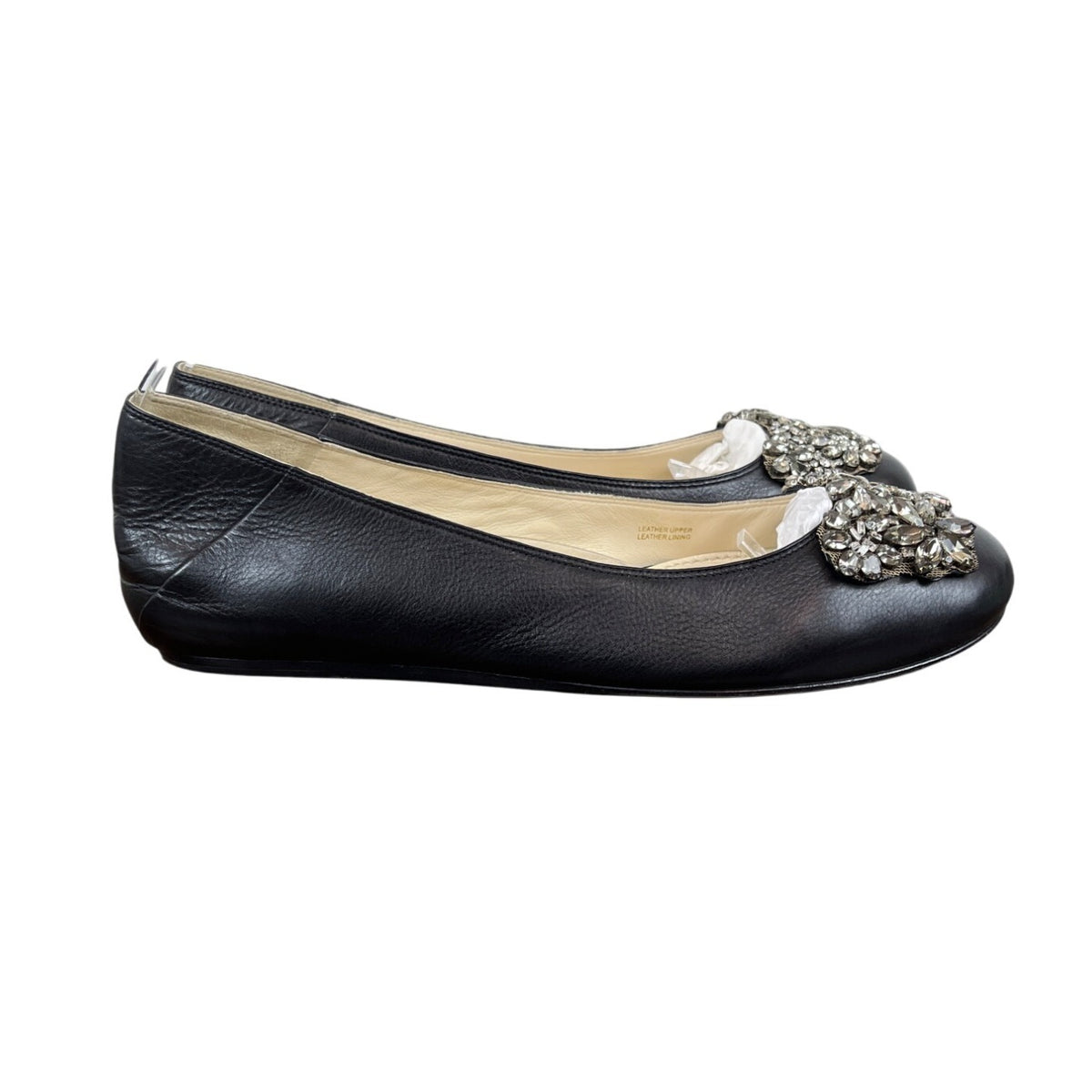 Vera Wang Lavender Women Black Calf Leather Rhinestone Embellishment Flats Sz 10