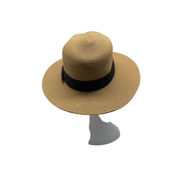 Furtalk Wide Brim Straw Sun Hat With Black Ribbon Band Sz L