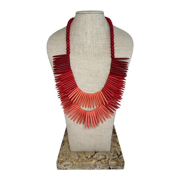 Red Spike Double Strand Necklace