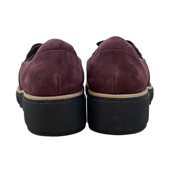 Clarks Womens Burgundy Suede Bow Accent Soft Cushion Slip On Loafers Sz 8.5W-New