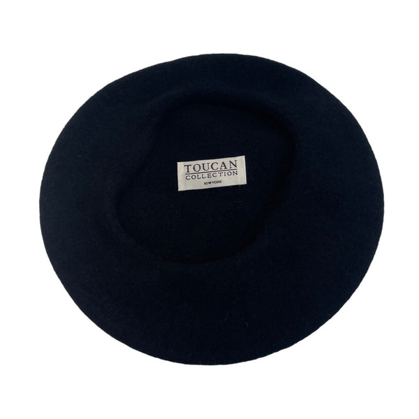 Toucan Colection Unisex Black Wool French Beret - One Size