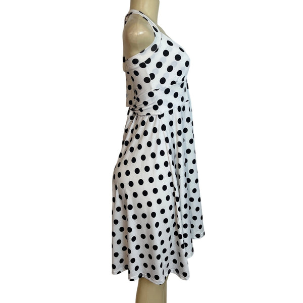 Demi Loon White & Black Polka Dot A Line Silhouette Halter Dress Sz S/M- NEW