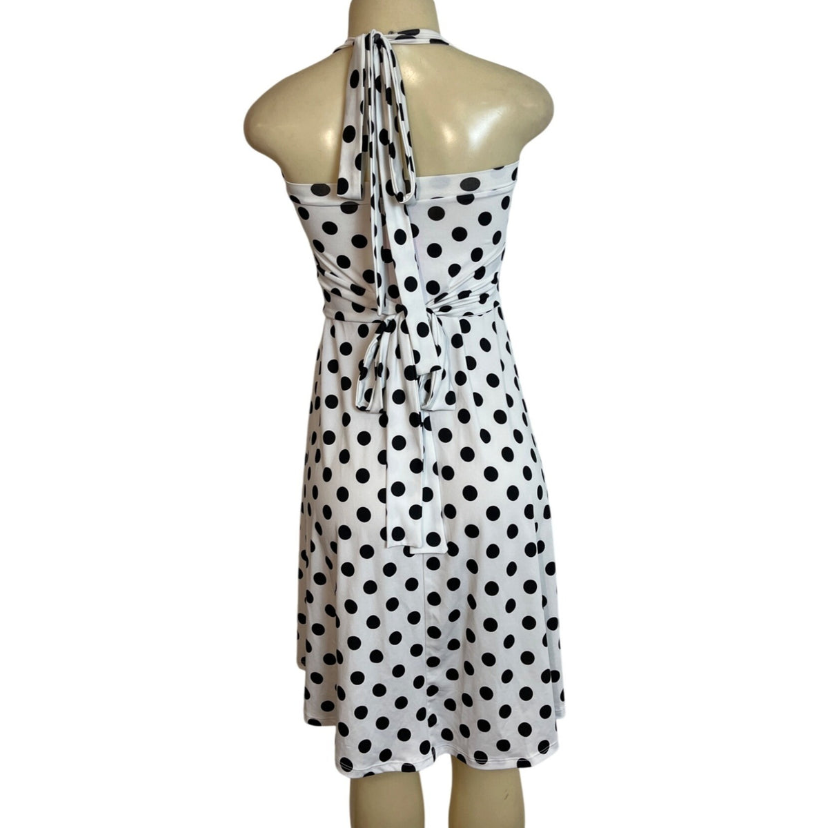 Demi Loon White & Black Polka Dot A Line Silhouette Halter Dress Sz S/M- NEW