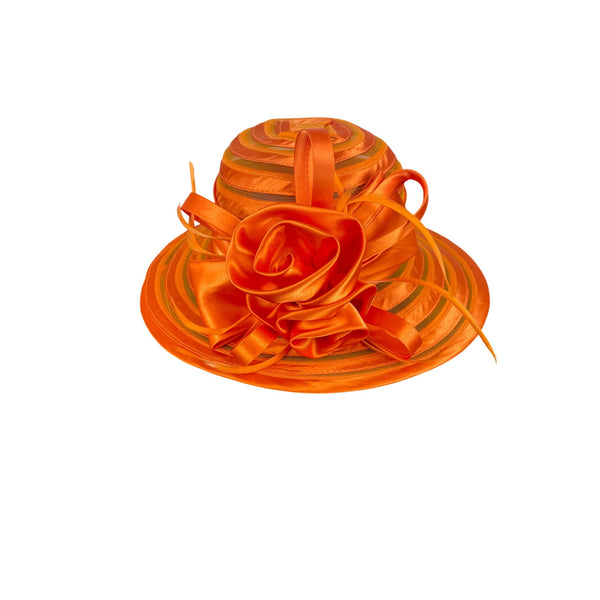 Orange Satin Ribbon Church & Derby Hat With Bow Accent