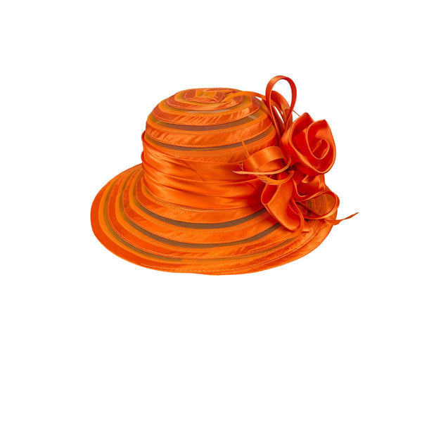 Orange Satin Ribbon Church & Derby Hat With Bow Accent