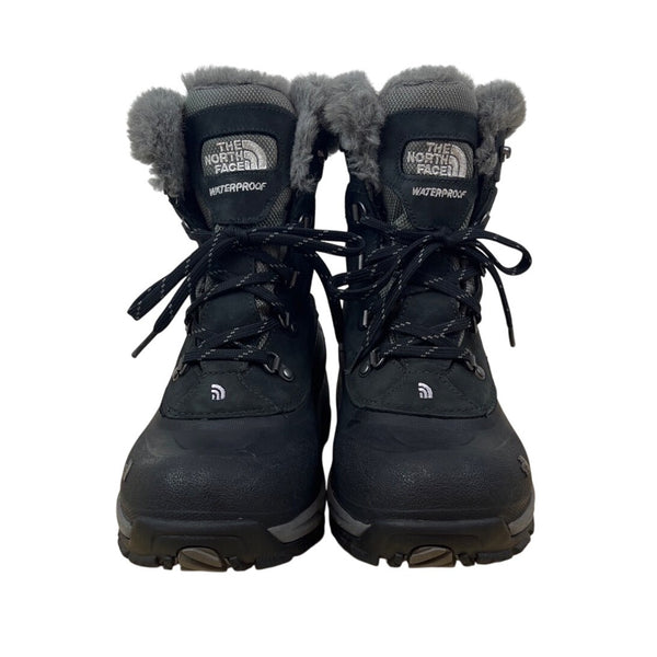 The North Face Womens Black Leather Faux Fur-Lined Waterproof Winter Boots Sz 9