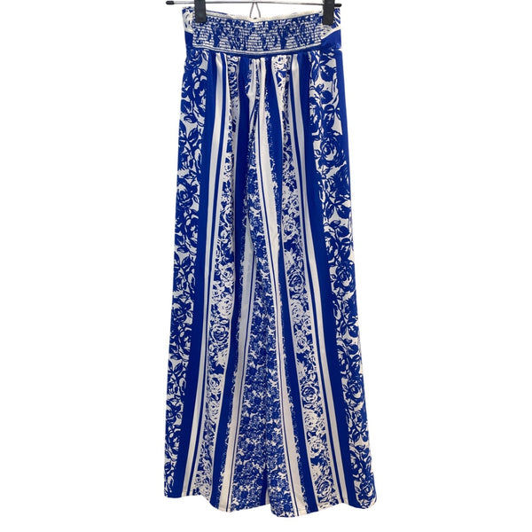 Arden B Blue & White Striped & Floral Wide-Leg Pants Szize XS - New