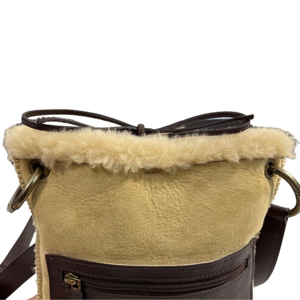 UGG Aus Women's Brown And Beige Suede Leather & Sheepskin Crossbody Bag