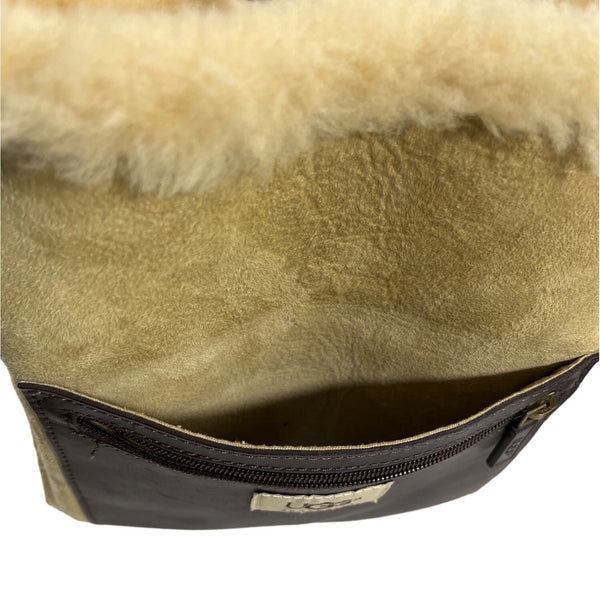 UGG Aus Women's Brown And Beige Suede Leather & Sheepskin Crossbody Bag