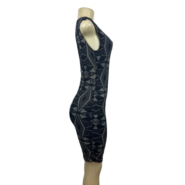 Printed Bodycon Women’s Black Dress Sz S