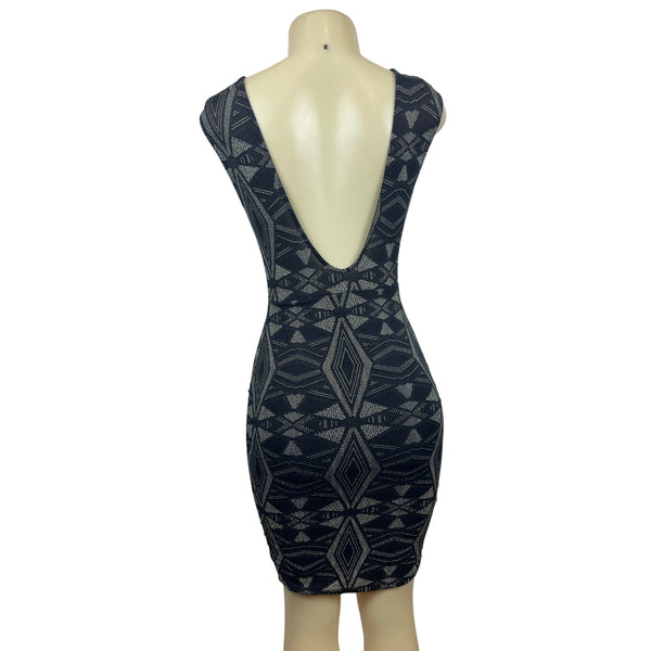 Printed Bodycon Women’s Black Dress Sz S