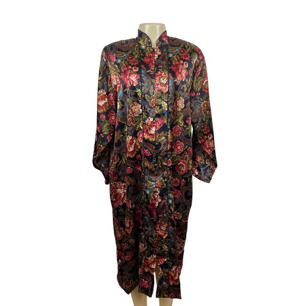 Vintage Valentino Intimo Women"s Floral Zip Up Robe Dress Sz XL