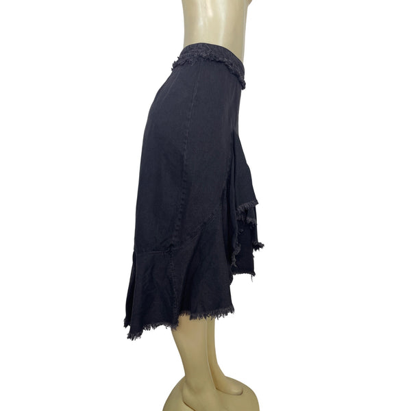 Given Kale Black Denim Asymmetrical Ruffle Skirt With Frayed Hem Sz M -New