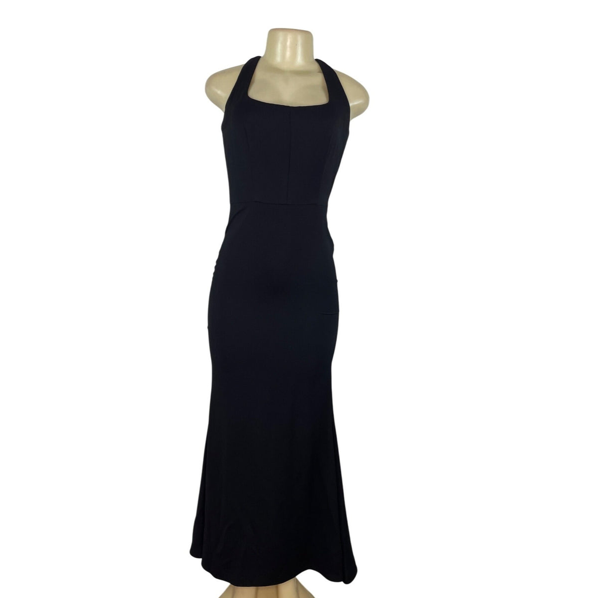 Hayley Paige Black Halter Neck Sleeveless Evening Gown With Back Tie