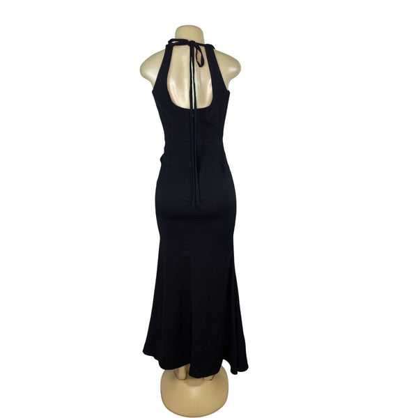 Hayley Paige Black Halter Neck Sleeveless Evening Gown With Back Tie