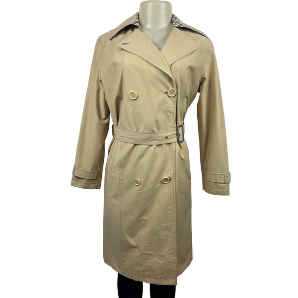 Jaket Womens Beige Double-Breasted Trench Coat With Belt Size Medium