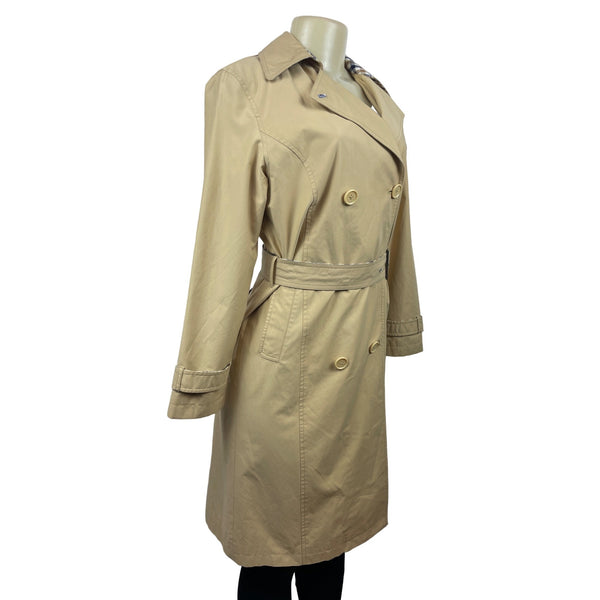 Jaket Womens Beige Double-Breasted Trench Coat With Belt Size Medium