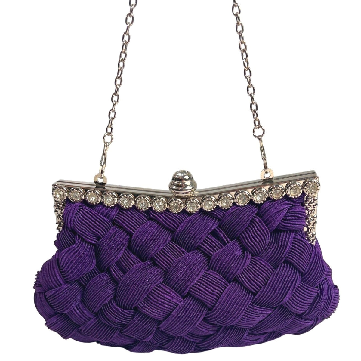 Unbranded Women’s Purple Braided Pleated With Rhinestone Evening Clutch Sz S